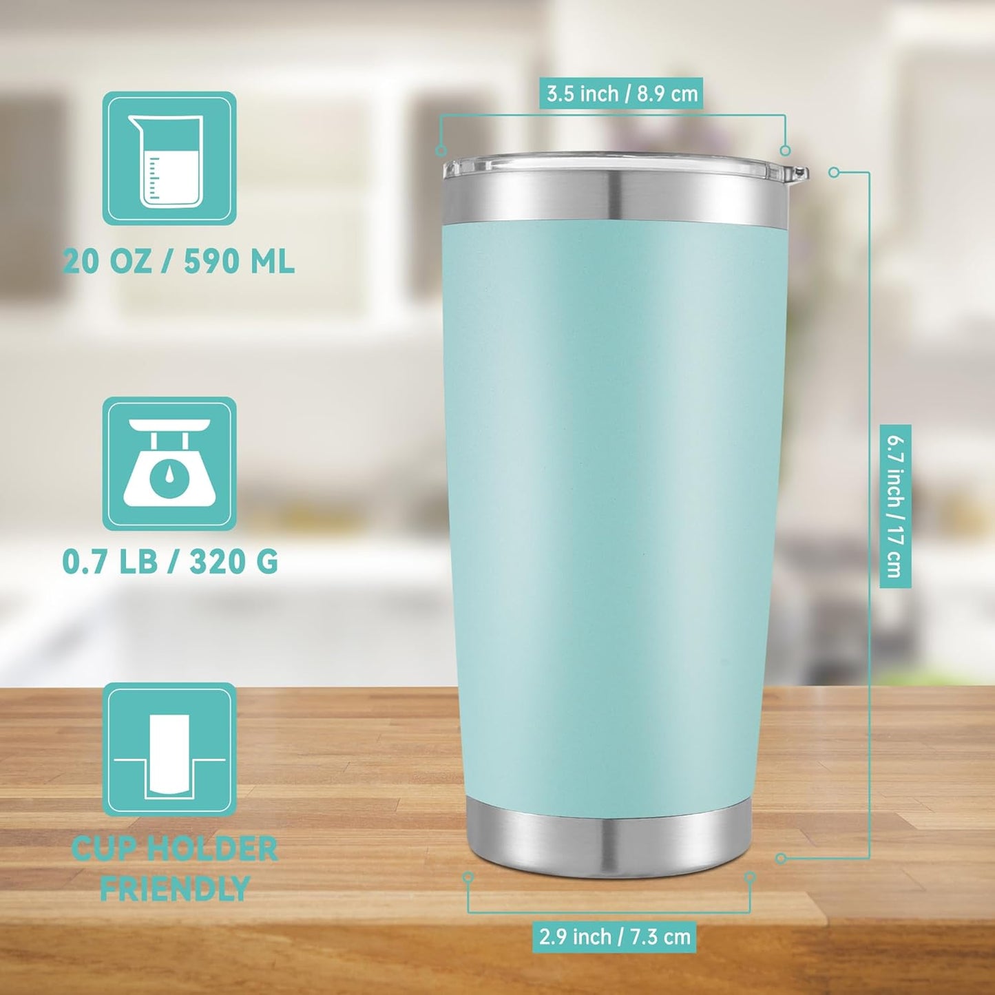 20 oz Tumblers Bulk Stainless Steel Tumbler with Lid Double Wall Vacuum Insulated Coffee Mug 20oz Powder Coated Cup for Hot and Cold Drinks, Turquoise, 12 pack