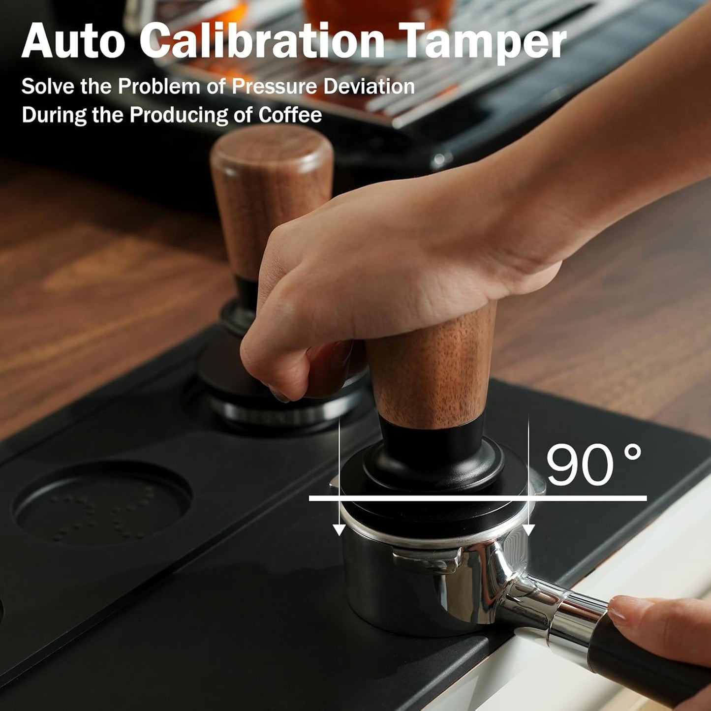 PUSEE 53.3mm Espresso Tamper,Calibrated Tamper with 30lbs Double Spring Loaded Tamper Walnut Wood Coffee Tamper for Barista Home,Titanium PVD Coating Base Tamper Espresso Tool Fits 54mm Portafilters