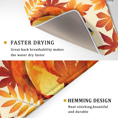 Autumn Pumpkin Maple Leaf Dish Drying Mat for Kitchen Counter,Thanksgiving Fall Holiday Drying Mat with Hanging Loop 18 x 24 Inch Microfiber Dish Drying Pad Dish Rack Drainer Mat for Coffee Bar