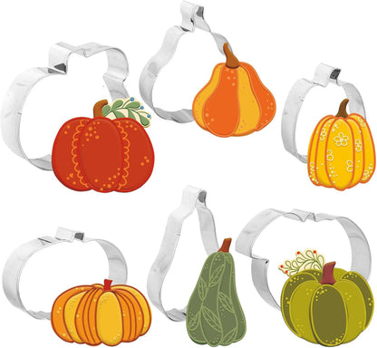 6Pcs Pumpkin Cookie Cutters Fall Pumpkin Shape Cookie Cutting Molds Cute Biscuit Cutters for Autumn Harvest Thanksgiving Halloween DIY Craft Baking Supplies