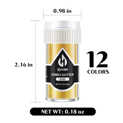 Edible Glitter for Cocktails - 12 Colors Herbeklab Luster Dust Edible Drink Glitter Food Grade Metallic Shimmer Powder Cake Sprinkles for Beverage Chocolate Candy, 5g/Bottle