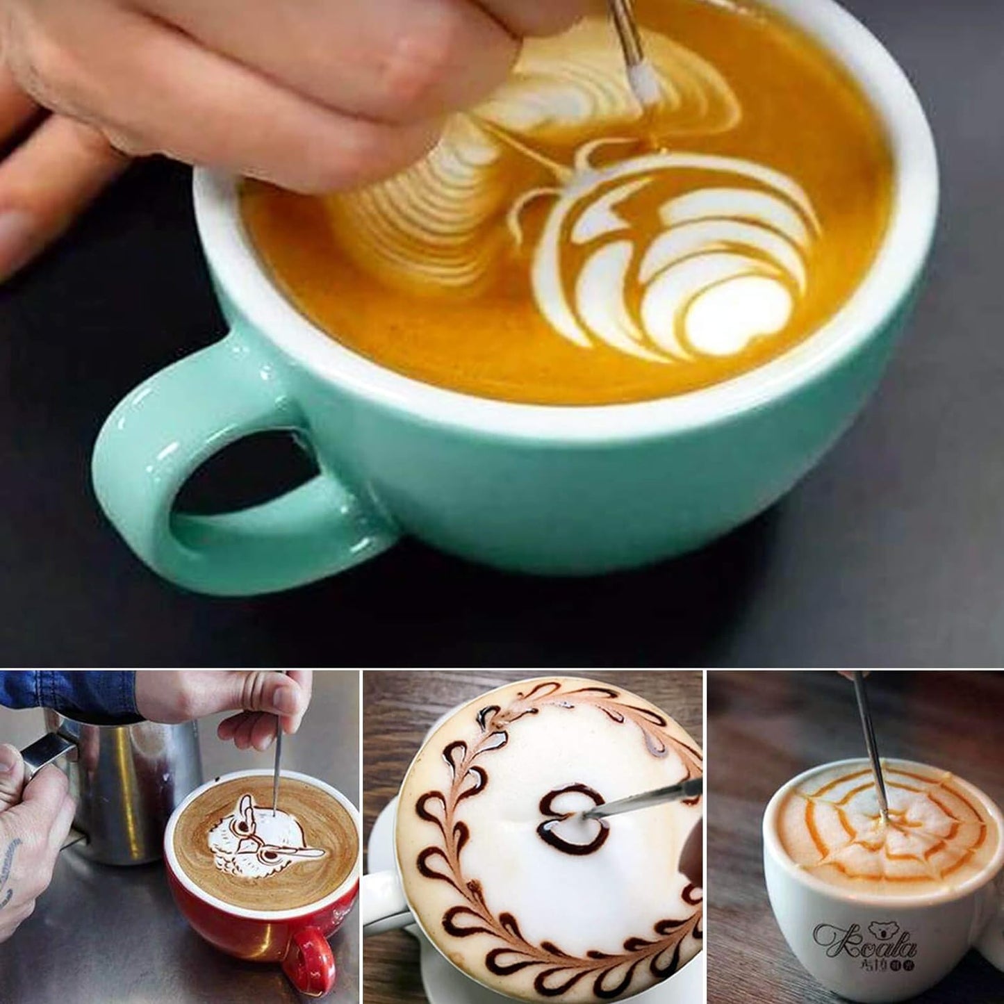 Milk Frothing Pitcher 12oz, Espresso Steaming Pitchers 350ml, Frother cup, Coffee Cappuccino Latte Art,304 Stainless Steel Jug with Decorating Art Pen