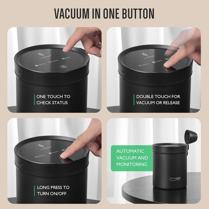 SOUL HAND Automatic Vacuum Coffee Canister for Coffee & Food Storage Airtight Sealed Coffee Storage Container, Stainless Steel Food Storage Containers for Coffee Beans - 1.2 L