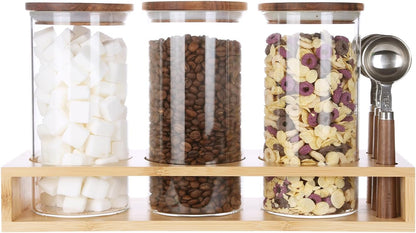 KKC HOME ACCENTS Sealed Glass Containers with Airtight Wood Lids and Scoops for Kitchen Counter,Sealed Jars for Flour,Brown Sugar,Loose Leaf Tea,Coffee Bean or Ground Coffee,39 Fluid-oz