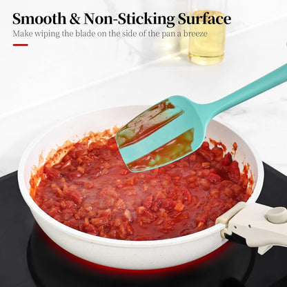 600ºF Heat Resistant Spatulas, High Heat Food Safe Semless Kitchen Silicone Spoon Spoonula Scraper Set for Cooking Baking Mixing Scraping Stirring Nonstick Cookware Pan Bowl (3Pcs,Turquoise)
