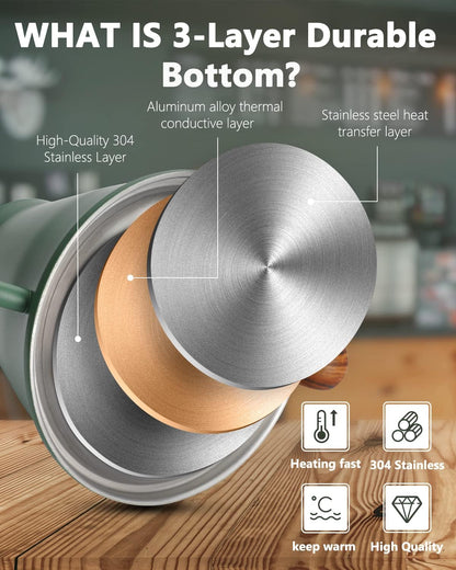 Harriet Gooseneck Kettle with Thermometer for Pour Over Coffee and Tea, 37 fl oz, Stainless Steel, Durable 3-Layer Base, Ideal Spout for Precision Pouring, Compatible with all Stove Tops, Green