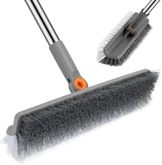 Large Double-Sided Floor Scrub Brush, Long Adjustable Handle Floor Scrubber 180° Rotating V-Shaped Heavy-Duty Shower Cleaning Brush No Scratches Suitable for Floor, Tile, Tub, Bathroom, 12.5IN