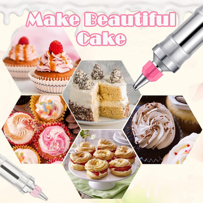 Hendiy Dessert Decorating Syringe Set, Frosting Piping Kit Stainless Steels Cake Decorating Kit with 6 Piping Tips & 9 silicone cupcakes, Cupcake Decorating Kit Piping Bags and Tips Set