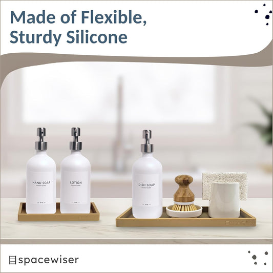 Countertop and Vanity Tray - 2 PC (11” and 7”) Shatterproof Silicone Kitchen and Bathroom Trays for Counter, Kitchen Soap Dispenser Tray, Vanity Trays for Bathroom, Perfume Key Tray