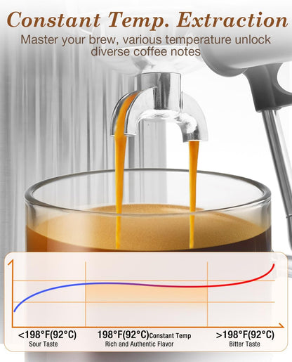 Espresso Machines 20 Bar with LED Touchscreen, Adjustable Temperature(185~203°F) Timing(25~60s), Compact Stainless Steel Coffee Maker with Milk Frother Steam Wand for Home Cappuccino & Latte Maker