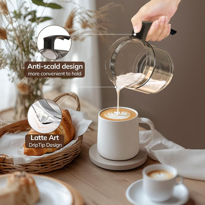 Electric Milk Frother and Steamer, 16.9oz/500ml Milk Steamer and Frother for Latte, Dishwasher Safe, BPA Free, 4 Functions, Enjoy Perfect Milk Froth in 2 Min - Black
