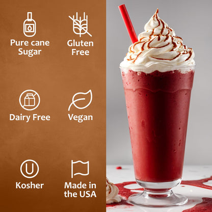 Syruvia Red Velvet Coffee Syrup - 25.4 fl oz - Kosher Coffee Syrups, Gluten Free, No Coloring, Perfect for Drinks, Soda, Shakes, Desserts, and More.