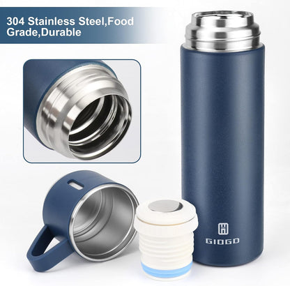 Stainless Steel Thermo 500ml/16.9oz Vacuum Insulated Bottle with Cup for Coffee Hot drink and Cold drink water flask.(Blue,Set)