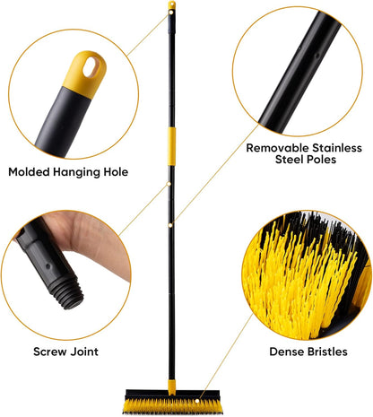 Yocada Double-Sided Floor Scrub Brush Triangle Brush Corner Crevice Cleaning Heavy Duty Stiff Bristle 65.5" for Cleaning Patio Bathroom Garage Kitchen Wall Deck Tub Tile