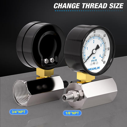 MEANLIN MEASURE 0-60Psi 2" Steel Double Graduated Air Test Pressure gauges, 3/4" FNPT Connection, -3-2-3% Accuracy