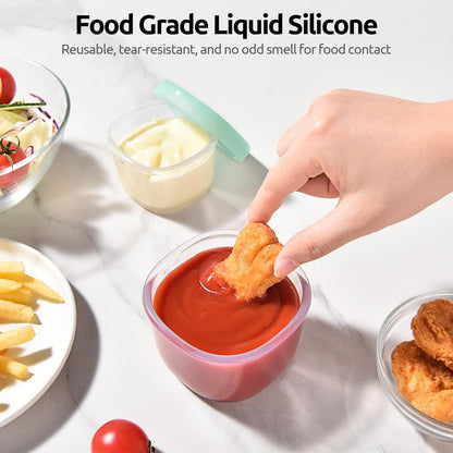 U-Taste 3oz 6oz Small Storage Containers: Food Grade Liquid-Silicone Freezer Box with Airtight Lid, Microwave Safe with Clear Measurements, Reusable for Meal Prepping Portion (Set of 4, Aqua Sky)