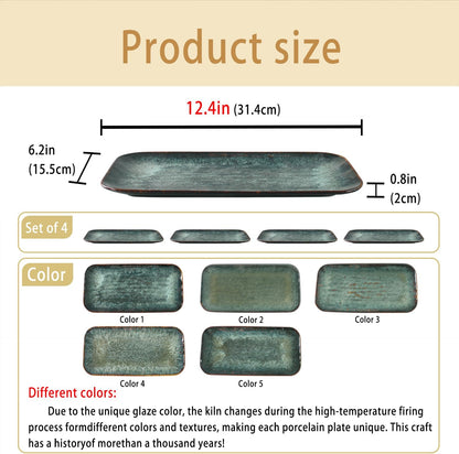 Ceramic Serving Dinner Plate Set, 4-Piece for Main Meals, Tacos, Lunches, Snack, Platters - Microwave and Dishwasher Safe, Scratch Resistant, Kitchen Serving Dinnerware, Black 12.4 Inch