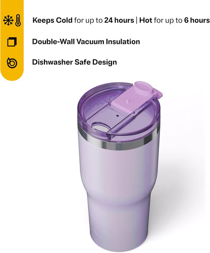 RTIC 30oz Essential Tumbler with Lid, Insulated, Stainless Steel, Metal, Double Wall Vacuum-Insulation, Ceramic Lined, Travel Cup for Iced Coffee, Tea, Hot and Cold Drink, Lavender Glitter