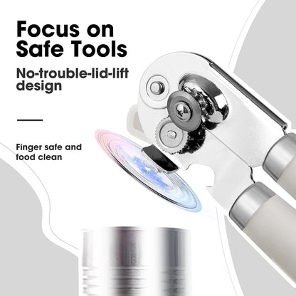 Beneno Can Opener Manual with Magnet, Hand Held Heavy Duty Can Opener with Durable Sharp Blade Smooth Edge, Big Effort-Saving Knob, Soft Grip Rubber Handle, Multifunctional Bottle Opener, Beige