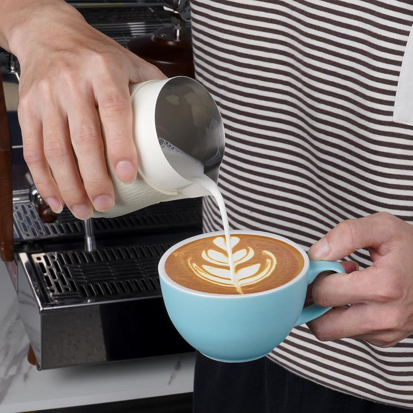 IKAPE Espresso Milk Pitcher, 15.04/450ml Milk Frothing Jug without Handle, Espresso Steaming Pitcher with Sharp Spout for Espresso Barista Tool(white)