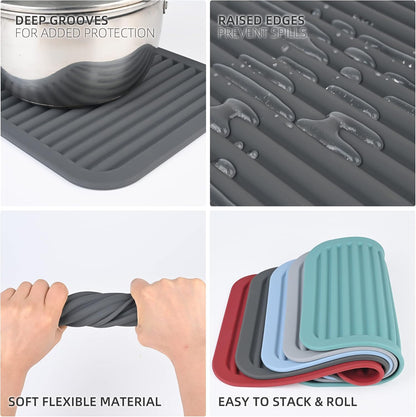 Trivets for Hot Dishes, Silicone Trivets for Hot Pots and Pans, Heat Resistant Hot Pads for Kitchen Counter, 2 Pcs Multi-Purpose & Versatile Trivet Mat (9"x12")(Light Grey)