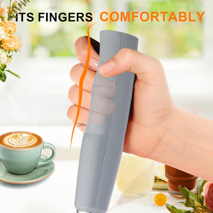 YUSWKO Handheld Milk Frother for Coffee, Rechargeable Drink Mixer with 3 Heads 3 Speeds Electric Whisk Coffee Frother For Latte, Cappuccino, Hot Chocolate, Egg - Cement Gray