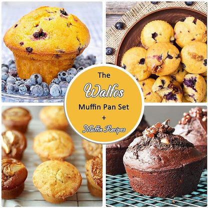 Walfos Silicone Muffin Pan - Cupcake Pans Set of 3, Including 24 Cups Mini Muffin Pans, 12 Cups Regular & 6 Cups Jumbo Muffin Pan, Pop Out Easily - BPA Free & Dishwasher Safe