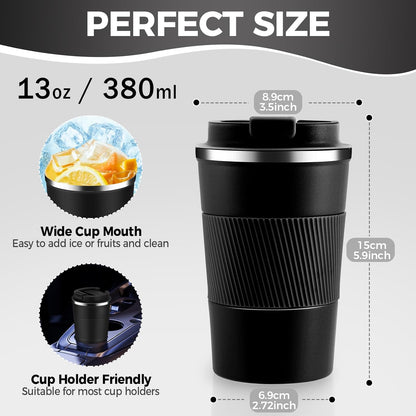 Volhoply 13 oz Stainless Steel Insulated Travel Coffee Mug with Fip Lid Bulk 4 Pack,Reusable Double Wall Vacuum Metal Coffee Cup,Portable Leak Proof Thermal Tumbler for Hot&Cold Drinks(Assort Color,4)
