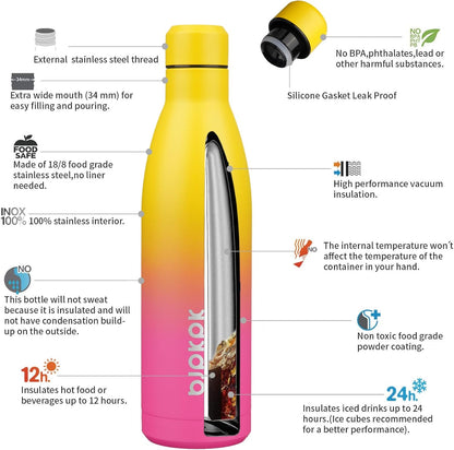 BJPKPK 25oz Insulated Water Bottle Double Wall Vacuum Insulated Stainless Steel Water Bottles for Spots Keep Cold and Hot,Rainbow