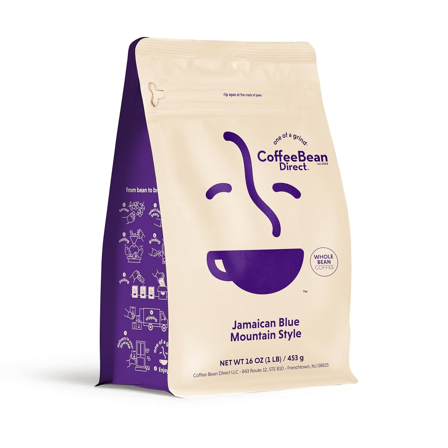 Coffee Bean Direct Jamaican Blue Mountain Style, Whole Bean Coffee, Light Roast, 1 Pound Bag (Pack of 1)