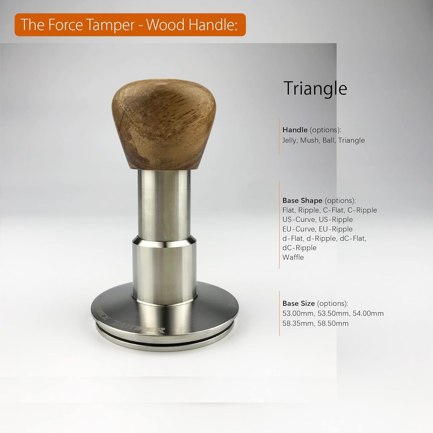The Force Tamper Automatic Impact Coffee Tamper Standard Set Wood Handle (Triangle, 53.50mm)