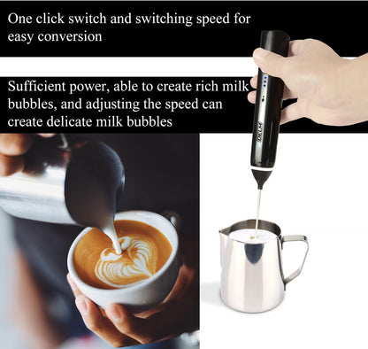 Delm Milk Frother Electric USB Stainless Steel Accessory - Frother Wand Foam Maker for Lattes - Milk Frother Handheld for Cappuccino, Frappe, Matcha, Hot Chocolate - Frother for Coffee (black)