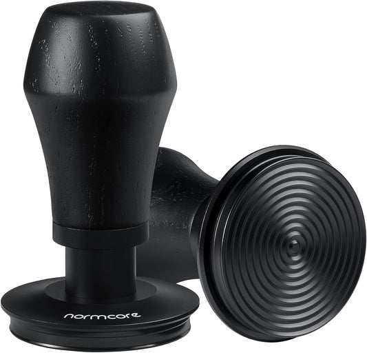 Normcore 53.3mm Espresso Coffee Tamper V4 - Spring Loaded Tamper With Titanium PVD Coating Ripple Base -15lb / 25lb / 30lbs Replacement Springs, Genuine Black Oak Wood Handle