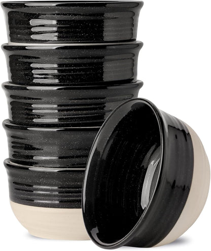 Hasense Ceramic Soup Bowls and Cereal Bowls, 20 OZ Bowls for Kitchen Set of 6, Stackable Bowls Set for Ramem, Salad, Oatmeal, Rice, Snack, Dishwasher Microwave Safe, Black