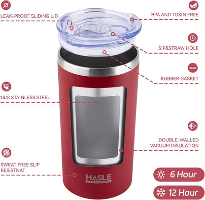 HASLE OUTFITTERS 12 oz Skinny Tumbler, Stainless Steel Insulated Slim Tumbler set bulk with Lid, Reusable Double Wall Travel Coffee Mug, Durable Powder Coated Travel Water Cup(Red,12)