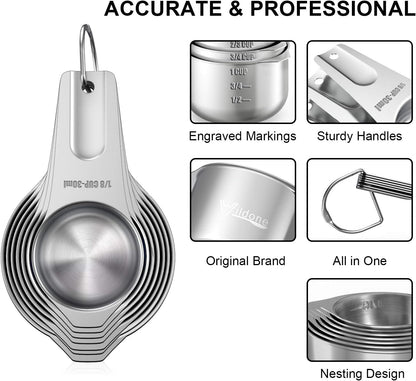 21 Pcs Stainless Steel Measuring Cups and Spoons Set, Wildone Stackable Metal Measuring Cups and Spoons for Cooking & Baking, Includes 7 Cups, 9 Spoons and 5 Mini Spoons