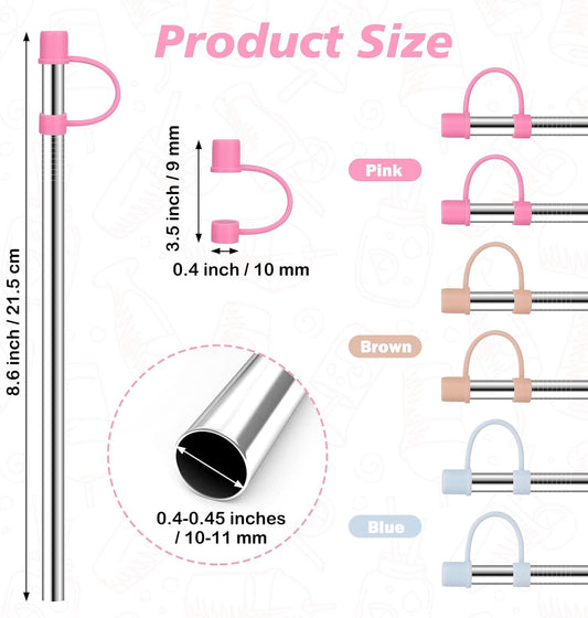Stainless Steel Straws with covers fit Stanley 14oz & 20oz tumbler, Reusable 8.6 Inch Straw with Silicone Tips & Cover Caps, Compatible with Stanley Quencher H2.0 (6 Pack: 3 Bent + 3 Straight)