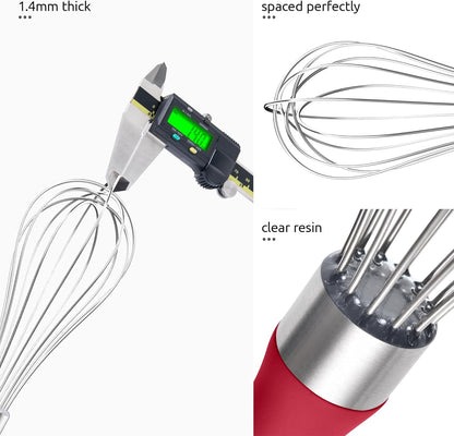 U-Taste 9" Small Egg Whisk: 18/10 Stainless Steel Kitchen Cooking Wire Balloon Wisk, Heavy Duty Metal Beater Stirrer, Manual Baking Tool with 6 Flex Wires for Hand Mixing, Blending Sauce (Red)