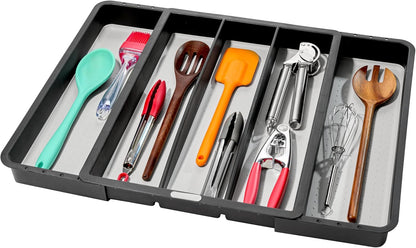 madesmart Expandable Utensil Tray - Granite| CLASSIC COLLECTION| 5-Compartments | Kitchen Organizer | Soft-Grip Lining | Easy to Clean | BPA-Free