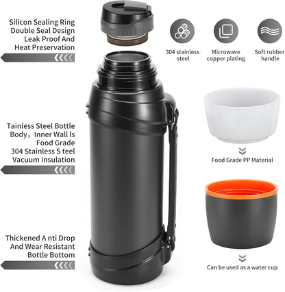 85oz Large Coffee Thermoses for Travel - Insulated Water Jug Classic Vacuum Bottle with Plastic Cup - Stainless Steel Thermos for Hiking Fishing