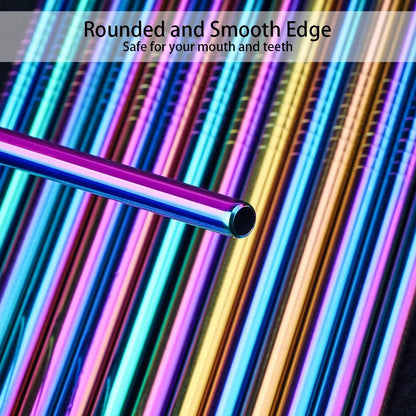 [24 PCS] Value Pack Reusable Stainless Steel Straws in Bulk Extra Long 10.4 inch Colorful,Tomorotec Metal Straw Sets with Cleaning Brushes,12 Straight 12 Bent For Tumblers Beverage Drink Cocktail
