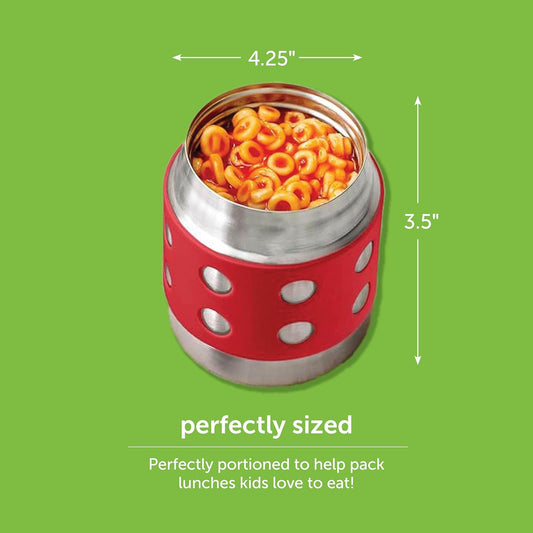 LunchBots Thermal 8 oz Triple Insulated Thermos - Hot 6 Hours or Cold 12 Hours - Leak Proof Thermos Soup Jar - All Stainless Interior - Navy Lid - Red Dots