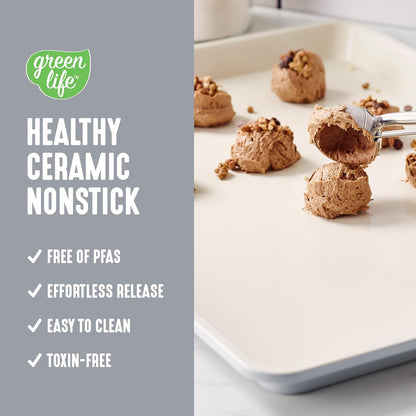 GreenLife Bakeware 18” x 13” Half Cookie Sheet Baking Pan, Non-Toxic PFAS-Free Healthy Ceramic Nonstick, Oven Safe to 450°F, Easy Release, Even Heating, Easy Clean, Gray