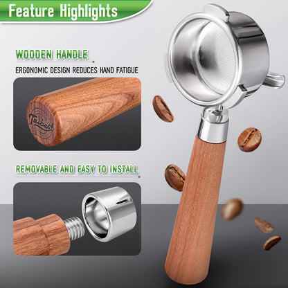 51mm 3 Ear Portafilter for DeLonghi EC680/EC685/EC885 - Stainless Steel Dual Spout Handle with Precision Basket,Siam Rosewood Grip