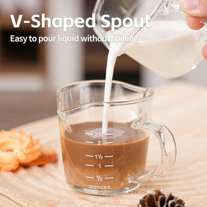 Espresso Shot Glass 70ML/2.3OZ Triple Pitcher Barista Double Spouts With Pouring Handle (1 Pack)