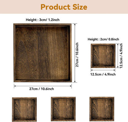 Rustic Wooden Serving Trays with Handle, Serving Platters, Charcuterie Board Set of 5 Nesting Food Trays for Serving Food, Home Decor/Breakfast/Coffee Table/Butler/Ottoman/Bed Tray