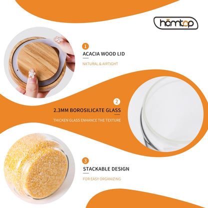 Glass Storage Jars with Acacia Wooden Lid Set of 3, 34 OZ High Borosilicate Glass Containers Kitchen Food Canisters s for Coffee Beans/Sugar/Tea/Nuts