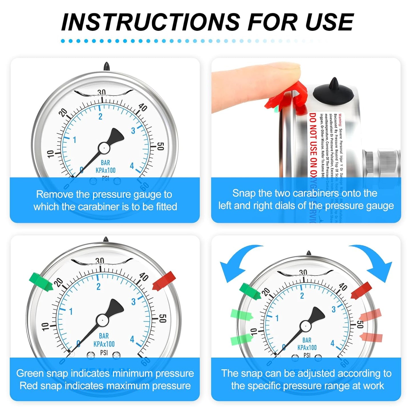 MEANLIN MEASURE 0~60Psi Stainless Steel Liquid Filled Pressure Gauge 2.5" FACE DIAL 1/4" NPT for Pool Filter Pump Water Oil Air Compressor Back Mount with Stainless Steel Hex Bushing and Snaps