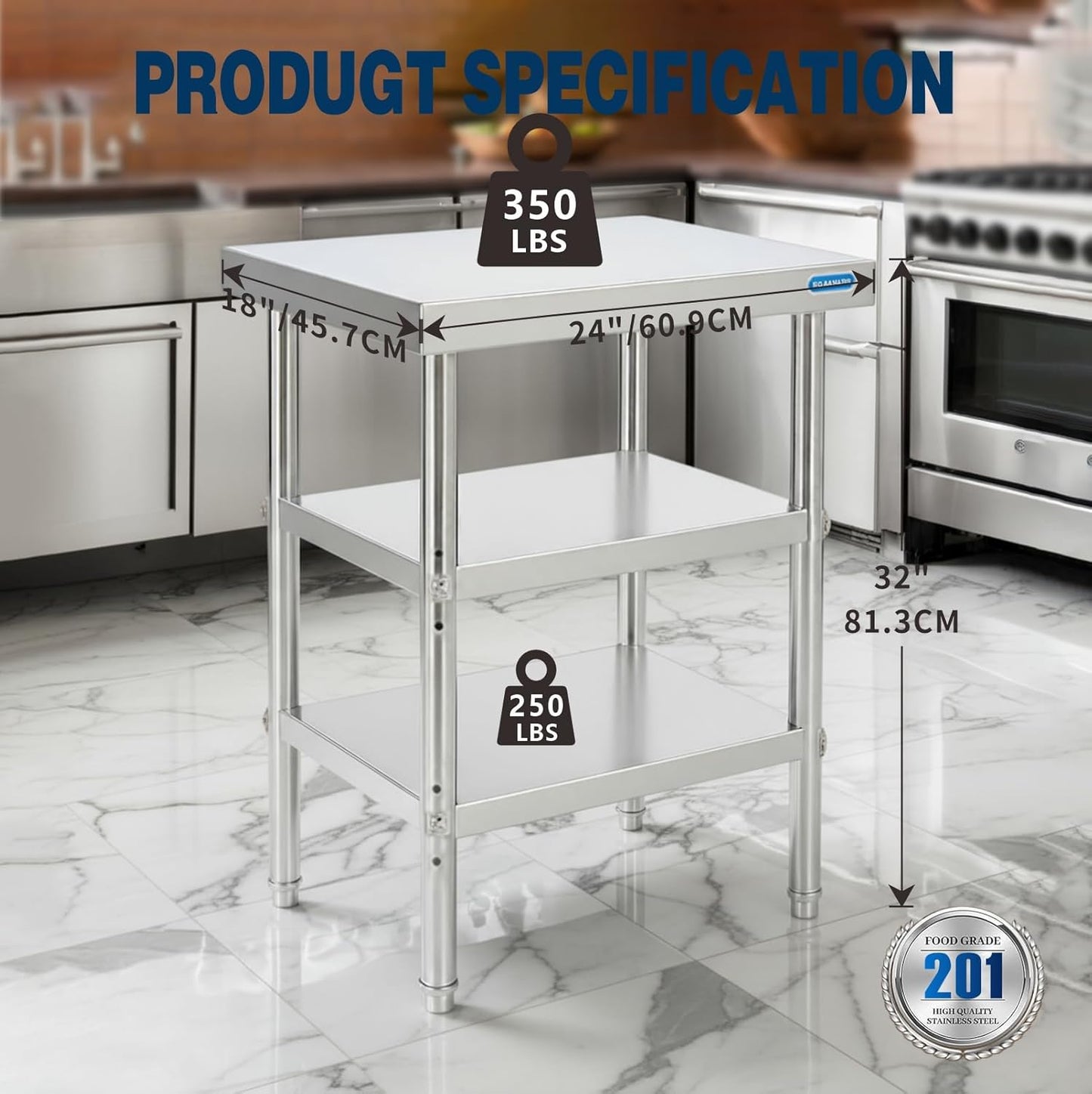 Stainless Steel Table Stainless Steel Prep Table 18 x 24 Inch, NSF Metal Commercial SS Kitchen Prep Worktable for Restaurant Kitchen Garage Warehouse
