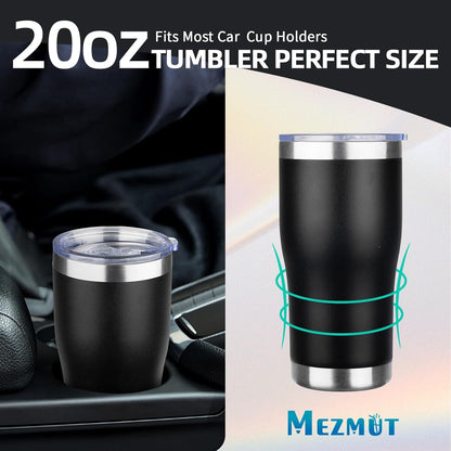 MEZMUT 4 Pack 20oz Insulated Coffee Tumbler with Lid and Straw Double Wall Vacuum Insulated Cup Stainless Steel Travel Mugs Leakproof Powder Coated Tumbler for Indoor Outdoor(Black)